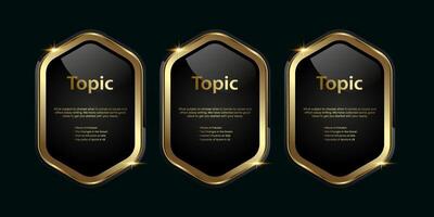 Set of three Golden multipurpose buttons with luxury stoked in template, three shiny gold options and Premium button on a dark background vector