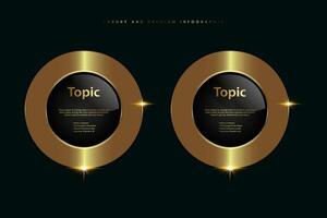 Set of two Circles Luxury button, with Gold shiny metallic golden infographic, buttons on Dark, premuim button of ellipse shape with golden frame . vector