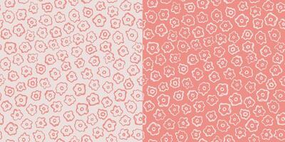 Tiny simple flowers seamless pattern. Delicate pink floral background set. Blooming flower heads print for textile, digital paper, packaging, wallpaper and design, graphics vector