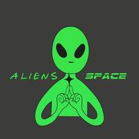 Green aliens illustration with inscriptions. flat humanoid. Creature of the open space. Alien with a cat in his hands. Alien shows the peace sign vector