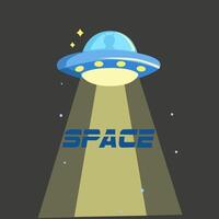 flat UFO. Flying saucer that glows.Unidentified flying object in space. Scientific illustration. Hand lettering Space and Aliens vector