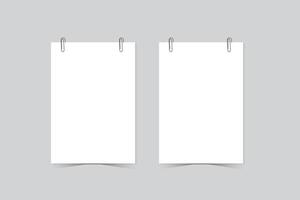 Paper poster hanging on clip and string, photo gallery mockups. Empty picture canvas display vector
