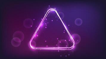 Neon rounded triangle frame with shining effects and sparkles vector