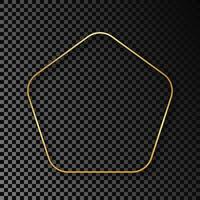Gold glowing rounded pentagon frame with shadow vector