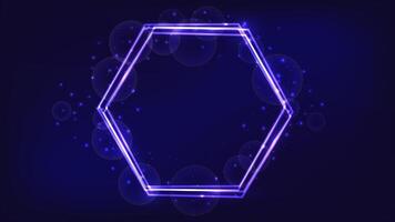 Neon hexagon frame with shining effects and sparkles vector