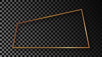 Gold glowing trapezoid shape frame with shadow isolated on dark background. Shiny frame with glowing effects. illustration. vector