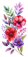 Watercolor style image about a colorful floral arrangement isolated on transparent background png