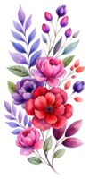 Watercolor style image about a colorful floral arrangement isolated on transparent background png
