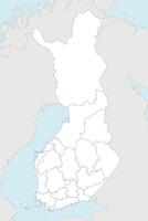 blank map of Finland with regions or counties and administrative divisions, and neighbouring countries. Editable and clearly labeled layers. vector