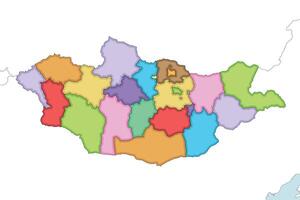 illustrated regional blank map of Mongolia with provinces and administrative divisions, and neighbouring countries and territories. Editable and clearly labeled layers. vector