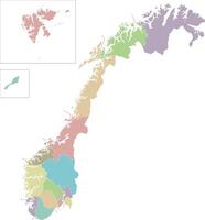 regional blank map of Norway with counties and territories, and administrative divisions. Editable and clearly labeled layers. vector