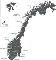 regional map of Norway with counties and territories, and administrative divisions. Editable and clearly labeled layers. vector