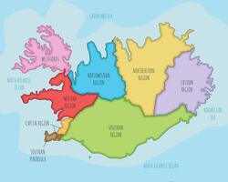 illustrated map of Iceland with regions and administrative divisions. Editable and clearly labeled layers. vector