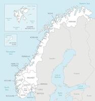 regional map of Norway with counties and territories, and neighbouring countries. Editable and clearly labeled layers. vector