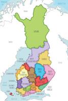 illustrated map of Finland with regions or counties and administrative divisions, and neighbouring countries. Editable and clearly labeled layers. vector