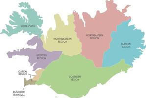 map of Iceland with regions and administrative divisions. Editable and clearly labeled layers. vector
