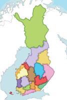 illustrated blank map of Finland with regions or counties and administrative divisions, and neighbouring countries. Editable and clearly labeled layers. vector