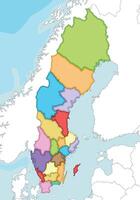 illustrated regional blank map of Sweden with counties and administrative divisions, and neighbouring countries. Editable and clearly labeled layers. vector