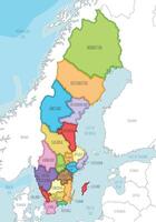 illustrated regional map of Sweden with counties and administrative divisions, and neighbouring countries. Editable and clearly labeled layers. vector