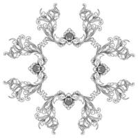 Square frame with circular floral ornament hand drawn white background vector