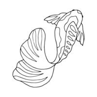 Black line graphics of fish. Outline illustration with sea animals. Hand drawn graphics. Undersea world. Ocean dwellers. Stylized linear minimalist sketch of children's coloring book in doodle style vector