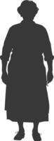 silhouette of elderly woman in apron full body black color only vector