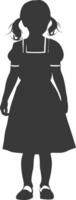 silhouette of little girl in apron full body black color only vector