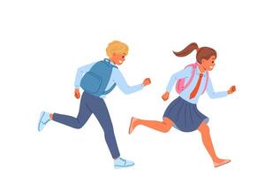 School children with backpacks run away from classes, not wanting to study and receive education vector