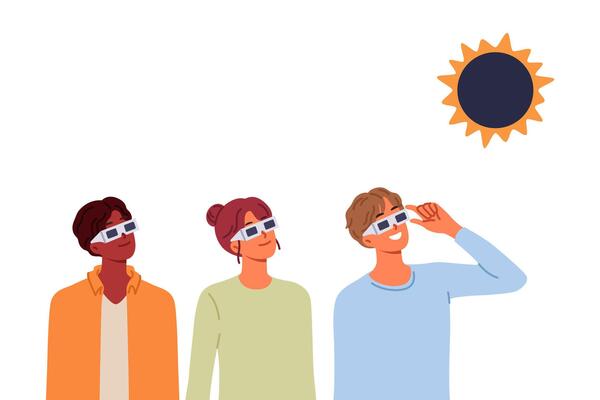 People view solar eclipse using disposable glasses to observe rare astronomical phenomenon