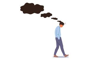 Troubled man feels stressed due to haunting memories of mistakes and business failures vector