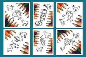 Illustration of a set of tasks for the development of motor skills. Coloring pages with tasks.Tasks for kindergarten. vector