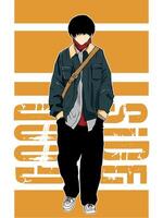 Illustration of a man walking alone with text reading the good side on the back vector