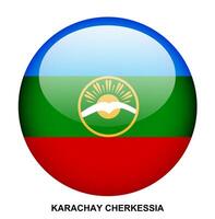 KARACHAY CHERKESSIA flag button on white background vector