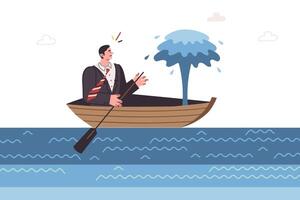 Hole in business man boat as metaphor for professional problems or risks of dismissal vector