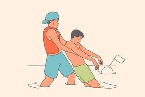 Lifeguard pulls out of water choked person in need of artificial respiration and heart massage vector