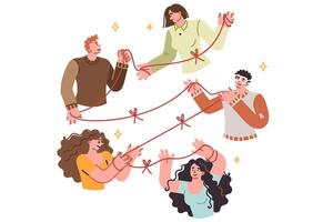 Networking for people holding rope who want to establish social connections and gain useful contacts vector