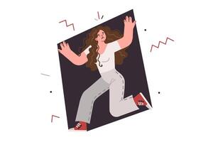 Problem of claustrophobia in women who feels pressure of walls and experiences panic vector