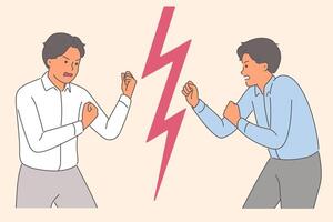 Conflict of business people fighting for right to get new position or salary increase vector