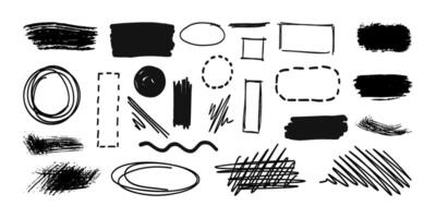 Hand-draw doodle frame set. Scribble elements. Circle, box, oval, square, wave, line, rectangle. Brush pen, line stroke vector