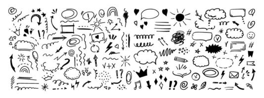 Simple sketch line style elements. Doodle cute ink pen line elements isolated on white background. Doodle arrow, heart, star, decoration symbol, icon set. vector