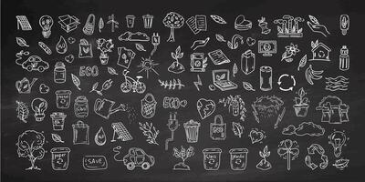 Simple sketch line style elements. Doodle cute ink pen line elements isolated on chalkboard background. Doodle arrow, heart, star, decoration symbol, icon set. vector