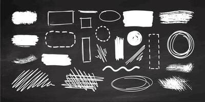 Hand-draw doodle frame set on chalkboard background. Scribble elements. Circle, box, oval, square, wave, line, rectangle. Brush pen, line stroke vector
