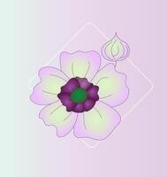 Flower and Physalis Bud. Illustration, hand drawn Botanical elements. White frame with Violet Purple Pink Green Bud and Flower on background. For pattern, posters, invitation, greeting cards vector