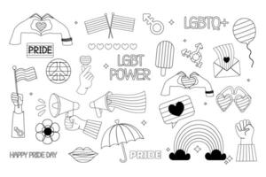 Lgbt outline elements collection pride month flat style vector