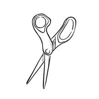A line drawn pair of scissors drawn by hand in black and white. Safety scissors you may find in a school. vector