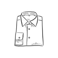 A line drawing of a folded mens shirt. Hand drawn in black an white with shading in line format. vector
