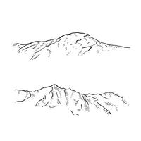 A selection of two mountain outlines in a simple sketchy style in black and white. Line drawn by hand on Procreate. vector