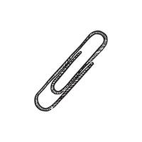 Paper clip illustration, line drawn by hand in black and white. vector