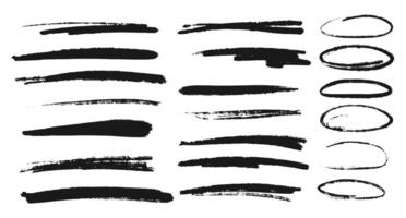 Highlighter collection, brush lines, isolated in white background. Marker yellow set, brush pen hand drawn underline. highlighter graphic stylish element. vector