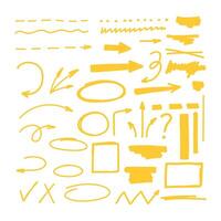 Highlighter collection, brush lines, isolated in white background. Marker yellow set, brush pen hand drawn underline. highlighter graphic stylish element. vector